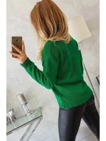 Svetr S202-15 s výstřihem do V zelený - Kesi