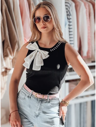 Dámské tričko bez ramínek s mašlí PERBOW černé FashionStreet RY2733 Dámské tričko bez ramínek s mašlí PERBOW černé FashionStreet RY2733