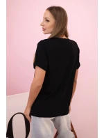 Dámská bavlněná blůza s krátkým rukávem a barevným potiskem černá