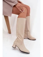 Kožené Zateplené Dámské Kozaky Na Podpatku Maciejka A7165-04 Béžové Kožené Zateplené Dámské Kozaky Na Podpatku Maciejka A7165-04 Béžové