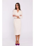 S372 Květinové tužkové šaty - slonová kost S372 Květinové tužkové šaty - slonová kost