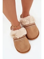 Dámské pantofle s kožíškem a výšivkou – camel Devianne