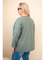 Dámská bavlněná blůza Plus Size s třásněmi khaki