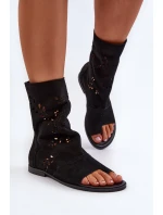 Zazoo 3437 Dámské Semišové Sandály S Hřebínkem Na Zip Černé