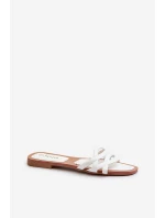 Dámské sandály z ekokože na ploché podrážce bílé Moldela