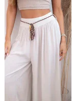 Dámské kalhoty z viskózy se širokými nohavicemi tmavě béžová