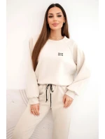 Dámský komplet z viskózy s mikinou a kalhotami béžový