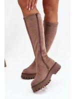 Zateplené dámské kozačky na platformě Big Star OO274722 béžové