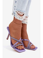 Dámské lodičky na podpatku s pásky a kamínky fialové Karima