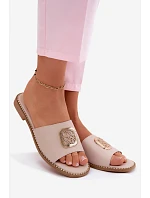 Pantofle z přírodní kůže Ploché podpatky Ozdoba S.Barski KV61-6019 Nude