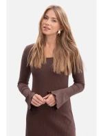 B308 Midi šaty z žebrového úpletu - hnědé B308 Midi šaty z žebrového úpletu - hnědé