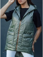 Dámská prošívaná dlouhá vesta s kapucí JESS zelená FashionStreet TY4442