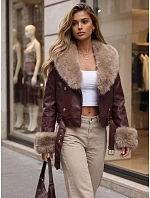 Dámská zimní kožená bunda s kožešinou, bordová, FashionStreet TY5980 Dámská zimní kožená bunda s kožešinou, bordová, FashionStreet TY5980