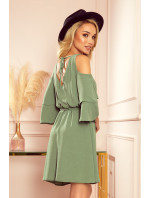 MARINA - Vzdušné dámské šaty v olivové barvě s dekoltem 292-6