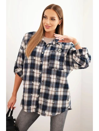 Dámská bavlněná kostkovaná košile s efektem obnošení modrá Dámská bavlněná kostkovaná košile s efektem obnošení modrá