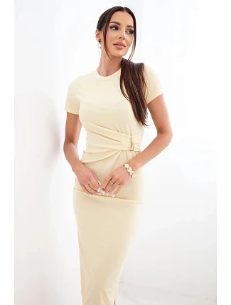 Dámské viskózové maxi šaty vázané u krku s ozdobnou sponou modrá