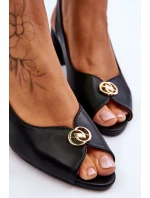 Módní kožené sandály na podpatku Černé Hette