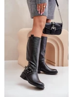 Zazoo 70141 Kožené Dámské Kolenovky Černé