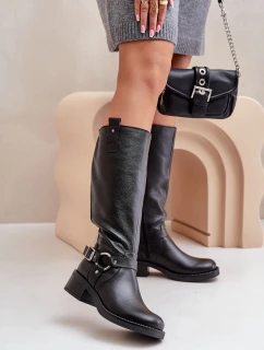 Zazoo 70141 Kožené Dámské Kolenovky Černé