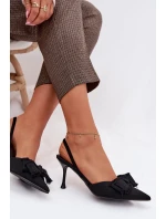 Dámské sandály na podpatku s mašlí Černé Hestia