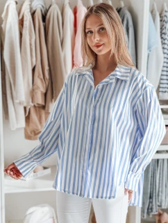 Dámské oversize tričko s prodlouženým zadním dílem SAMONE v modrobílých pruzích FashionStreet DY0461