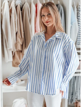 Dámské oversize tričko s prodlouženým zadním dílem SAMONE v modrobílých pruzích FashionStreet DY0461 Dámské oversize tričko s prodlouženým zadním dílem SAMONE v modrobílých pruzích FashionStreet DY0461