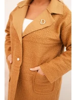 Dámský kabát Plus Size beránek s vlnou a kapsami camelový