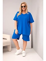 Dámský bavlněný komplet Plus Size s halenkou a kraťasy chrpově modrý Dámský bavlněný komplet Plus Size s halenkou a kraťasy chrpově modrý