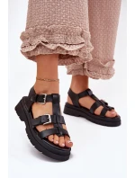 Dámské Sandály Eko Kůže S Přezkami Černé Jeneliena