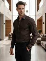 Pánská elegantní hladká tmavě hnědá košile REGULAR FIT FashionStreet DX2685 Pánská elegantní hladká tmavě hnědá košile REGULAR FIT FashionStreet DX2685
