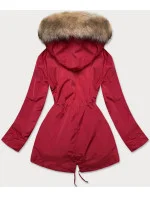 Červeno-tmavě béžová dámská zimní bunda s mechovitou kožešinovou podšívkou (w553) Červeno-tmavě béžová dámská zimní bunda s mechovitou kožešinovou podšívkou (w553)