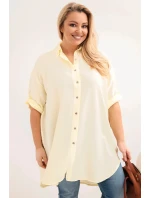 Dámská košile Plus Size z viskózy s delším zadním dílem žlutá