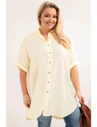 Dámská košile Plus Size z viskózy s delším zadním dílem žlutá