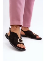 Elegantní dámské sandály s ozdobou z ekosuede S.Barski KV27-058 Černé