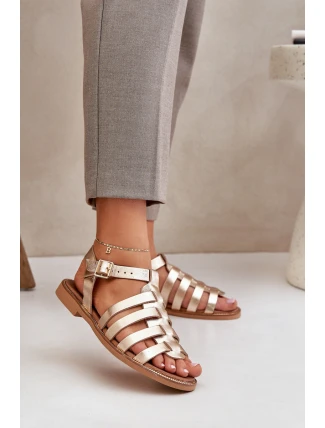 Kožené Sandály Na Plochém Podpatku Zazoo 3686 Zlaté