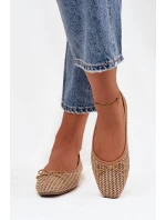 Dámské baleríny s pletením a mašlí Belirra – camel