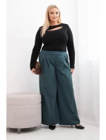 Dámské kalhoty Plus Size se širokými nohavicemi a plisováním mořské