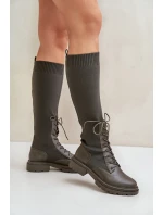 Návratové kozačky se svrškem z punčochy Ciemnozielone Iranel