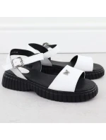 Dámské kožené sandály na hrubé podrážce s motýlím vzorem bílé Filippo DS6811