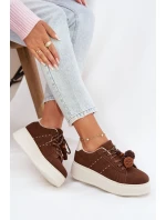 Dámské tenisky na platformě s ozdobnými pompony čokoládové Corinna