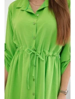 Šaty se zapínáním na knoflíky a zavazováním v pase jasně zelená