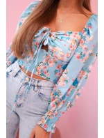 Dámská španělská halenka s květinovým vzorem, dlouhý rukáv modrý Dámská španělská halenka s květinovým vzorem, dlouhý rukáv modrý