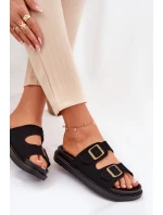 Dámské Pantofle S Přezkami Na Korek Podošve Černé Sercele Dámské Pantofle S Přezkami Na Korek Podošve Černé Sercele