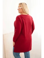 Dámská blůza Plus Size bavlněná s nápisem a V výstřihem bordó
