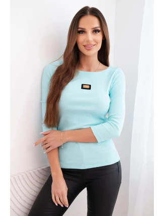 Dámská pruhovaná halenka s rukávem 3/4 a ozdobnou nášivkou mátová