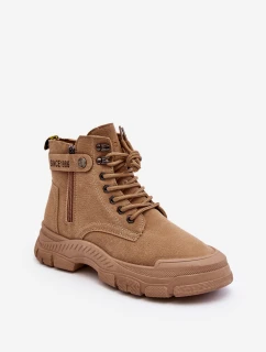 Ocieplené semišové dámské botky traperky béžové Jailina