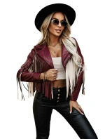 624-2 Krátká bunda s třásněmi z měkké ekokůže - vínová