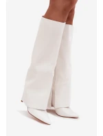 Zateplené kozačky na jehlovém podpatku s ohrnutým svrškem bílé Tamonia Zateplené kozačky na jehlovém podpatku s ohrnutým svrškem bílé Tamonia