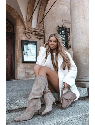 Dámské kozačky na skluzavku vyhřívané na jehlu Béžové olivové