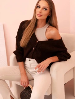 Svetr dámský s výstřihem do V a knoflíky hnědý